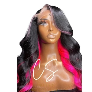 Pink & Black Highlighted frontal wig