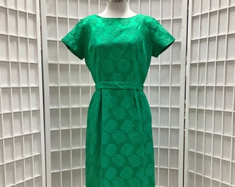 1960s Green Brocade Cocktail Dress