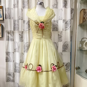 1950s Butter Yellow Organza Party Dress