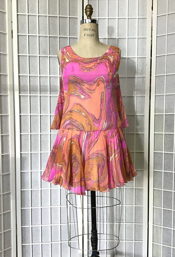 1960s Pleated Chiffon Mini Dress