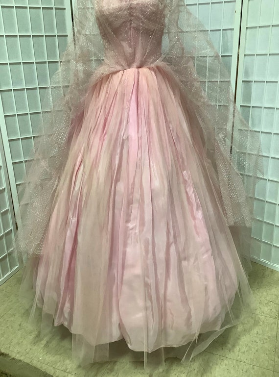 1950s Pink Sparkled Tulle Ballgown - image 9