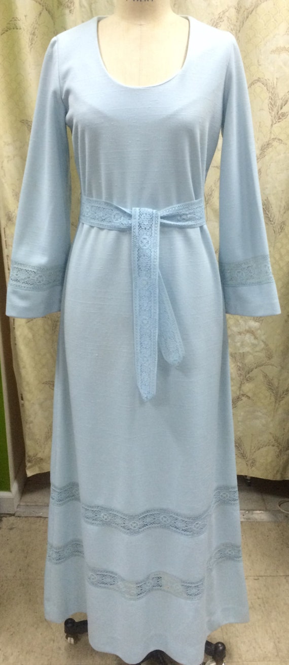 Powder Blue 1970s Maxi Dress/Caron Designs