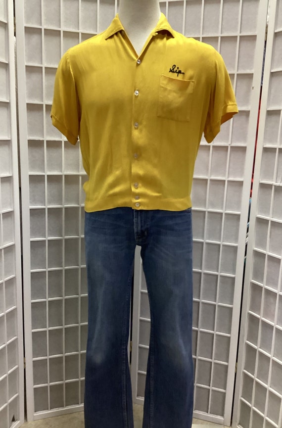 1940s Mustard Yellow Bowling Shirt, Size M/L