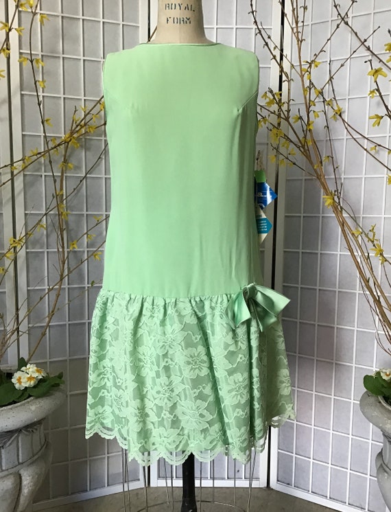 Deadstock 1960s Green Dropwaist Dress, Petite Juni