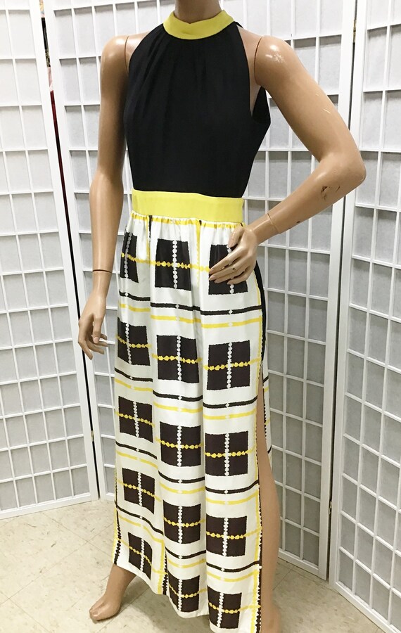 1960s Black and Yellow Romper Maxi Dress