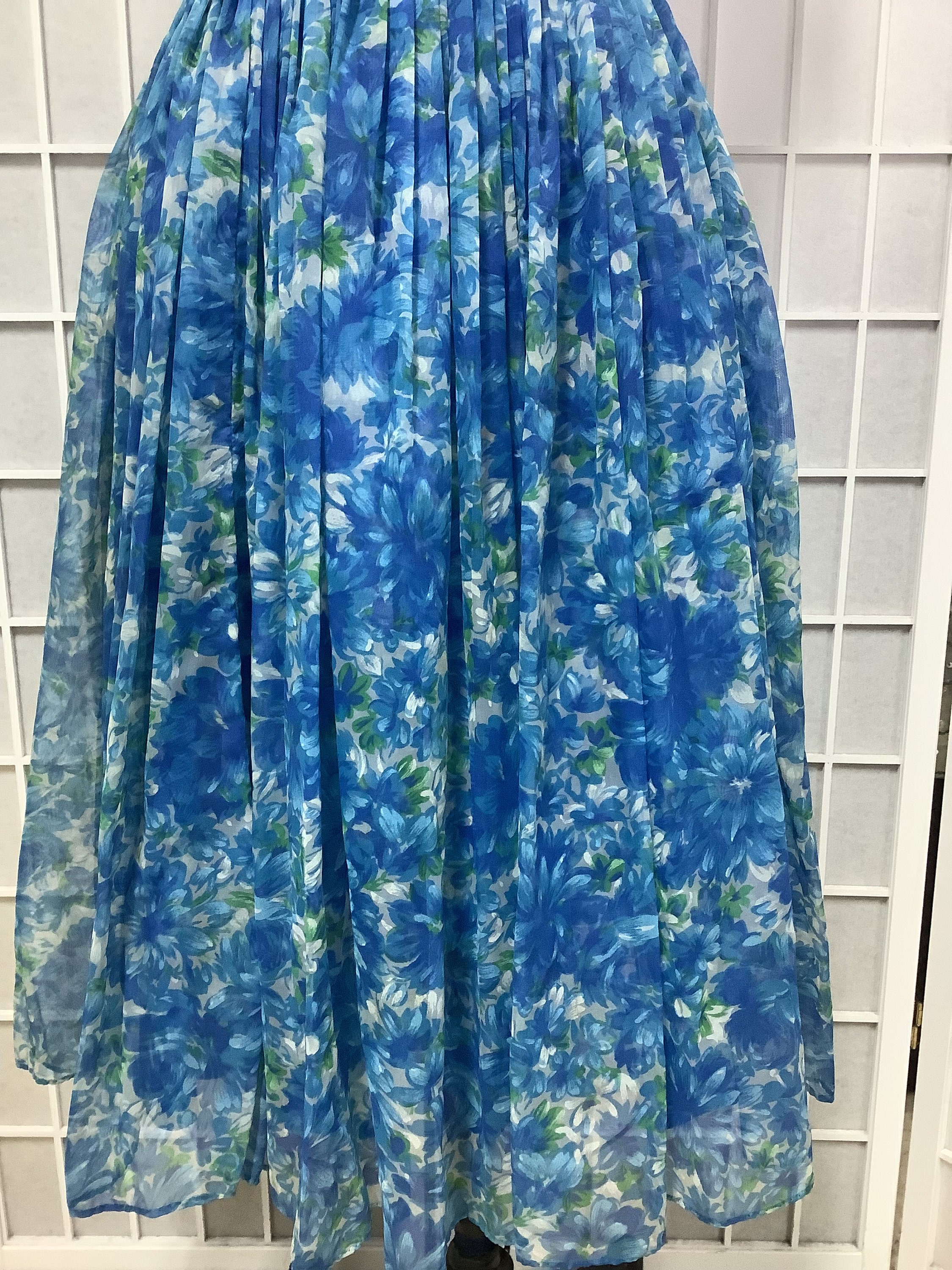 1950s Blue Floral Chiffon Cocktail Dress - Etsy