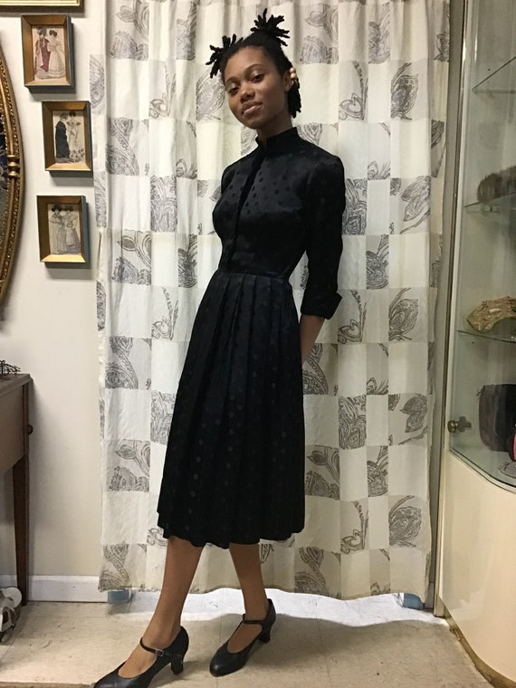 1940s Ceil Chapman Dotted Satin Dress