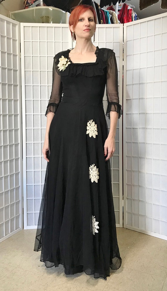 1940s Black Evening Gown