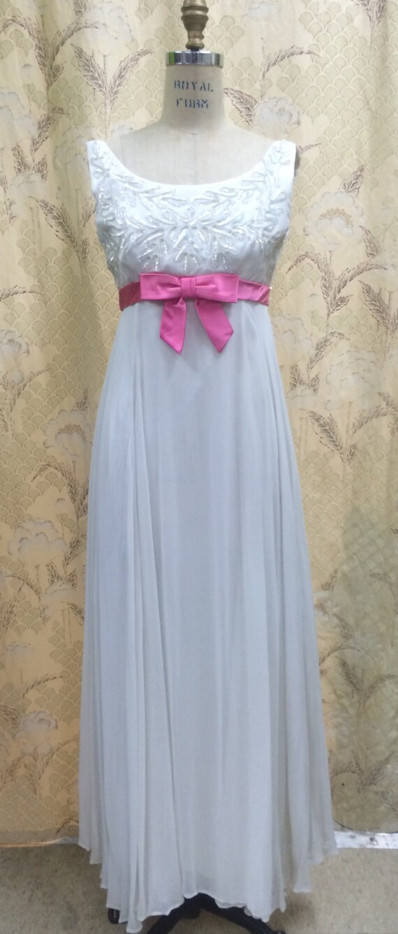 Vintage 1960s White Beaded Gown/White Chiffon Dres
