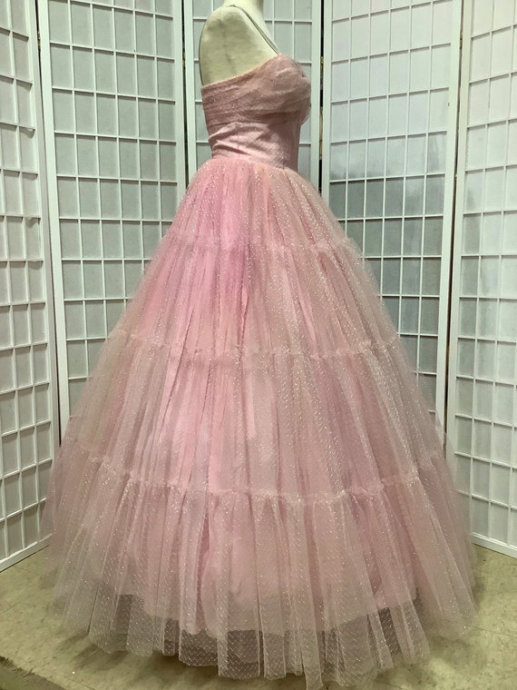 1950s Pink Sparkled Tulle Ballgown - image 5