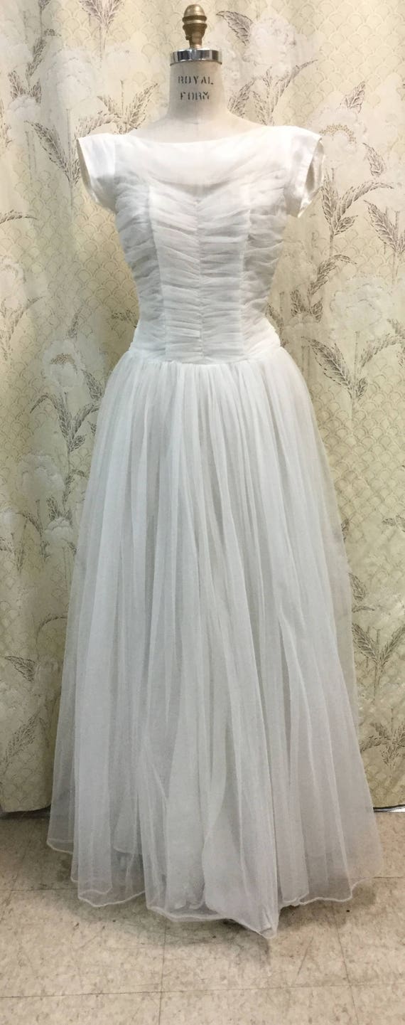 Gorgeous 1950s White Nylon Ball Gown