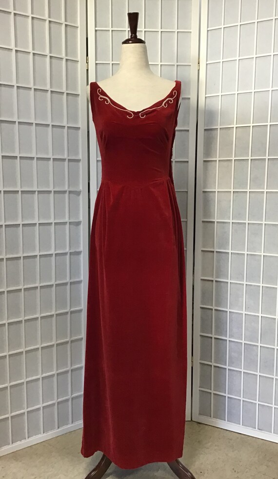 1950s Red Velvet Evening Gown