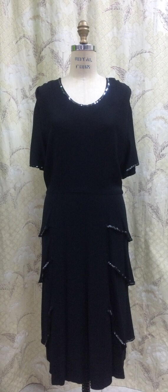 1940s Black Multi-tiered Dress with Sequin Trim