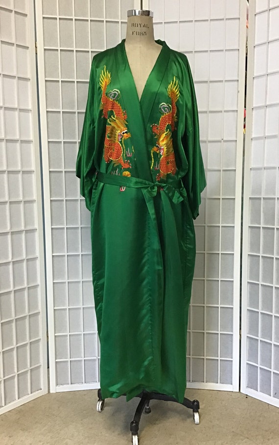 Green Chinese Embroidered Dragon Robe, Unisex Asia