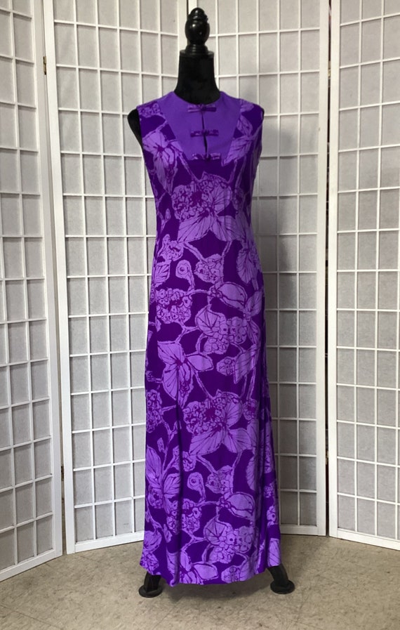 1960s Purple Floral Hawaiian Maxi Dress, Ludi's, W