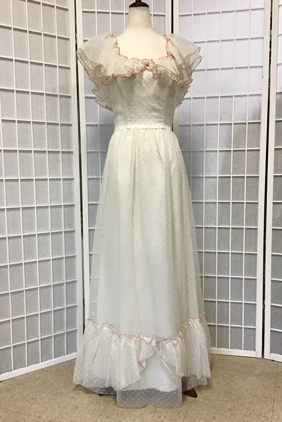 1970s White Swiss Dot Gown, Prairie Dress