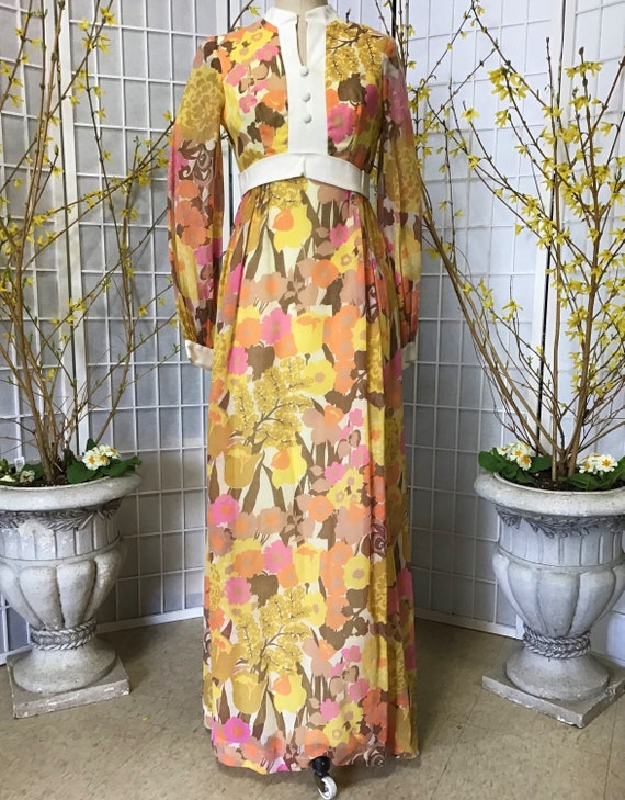 1960s Cotton Floral Maxi Dress