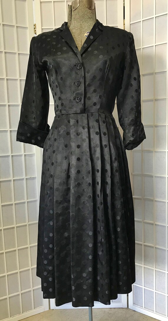 1940s Ceil Chapman Dotted Satin Dress