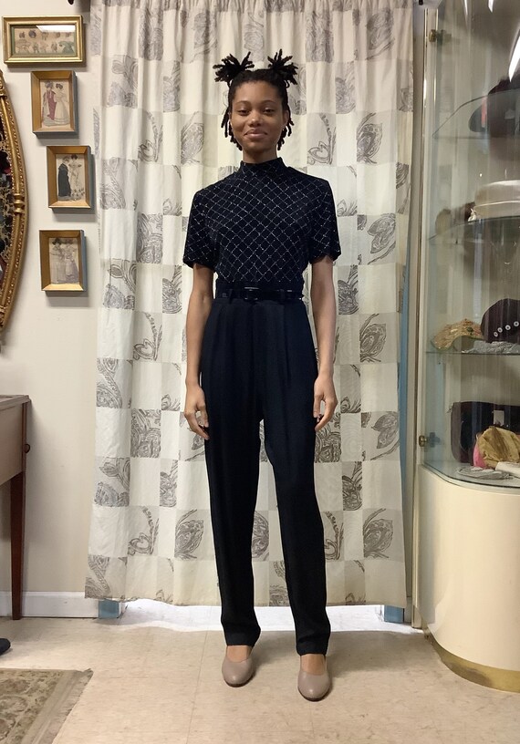 1980s Black Jumpsuit with Silver Metal Detail