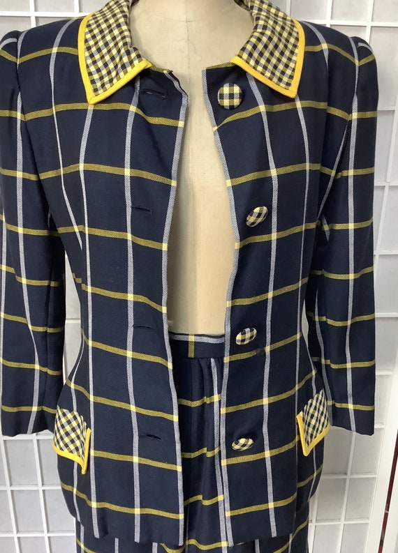 1990s Carolina Herrera Blue, Yellow, White Plaid … - image 7