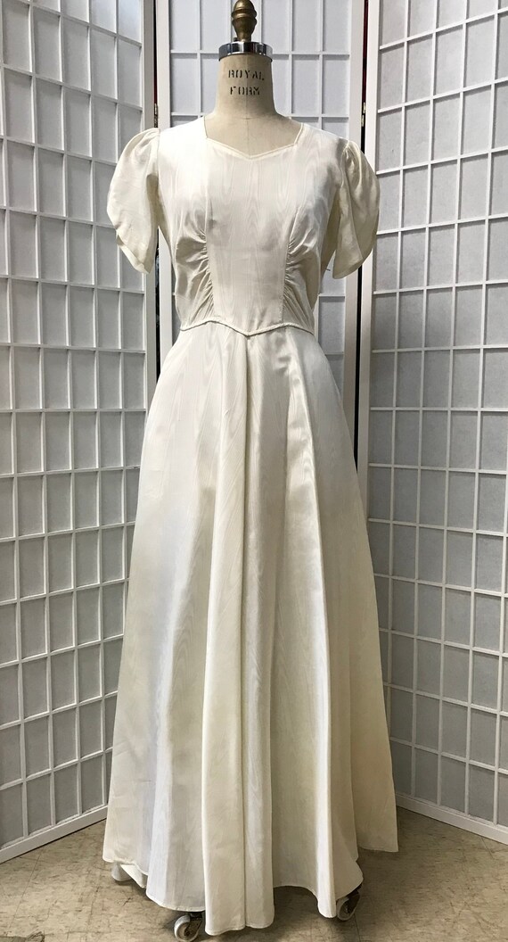 Gorgeous 1940s White Moire Evening Gown