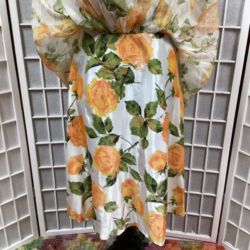 1950s Green and Orange Floral Chiffon Cocktail shops Dress, Size Small