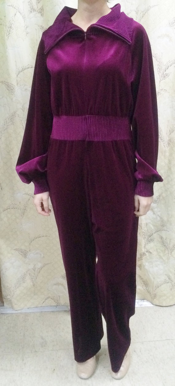1970s Magenta Velour Jumpsuit