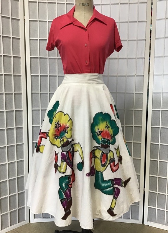 1950s Painted and Sequined Mexican Circle Skirt