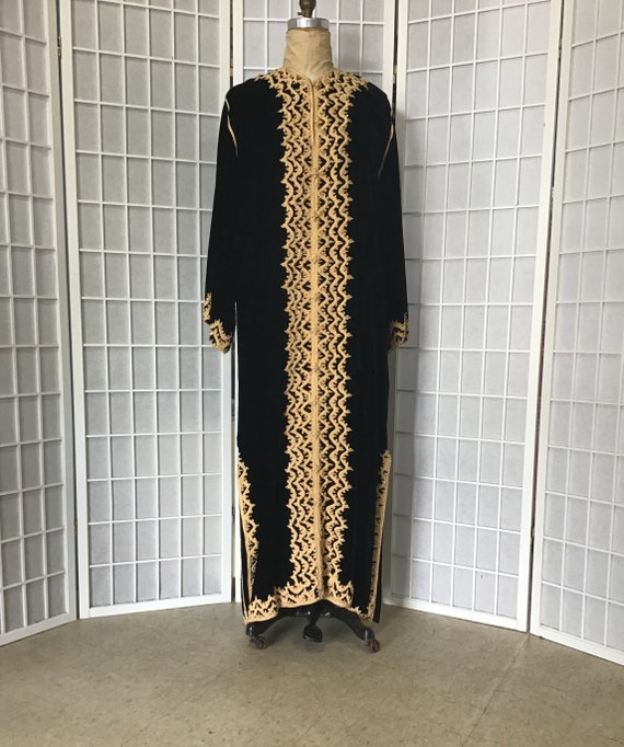 1960s Black Velvet and Gold Moroccan Caftan