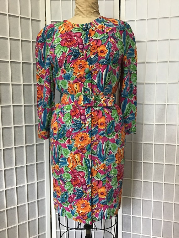 1980s Silk Floral Print Dress