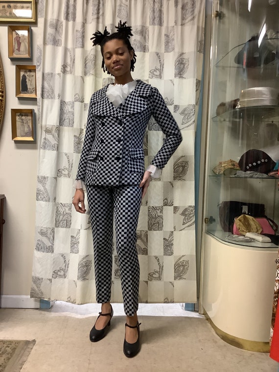 1970s Black and Grey Checkerboard 2 Piece Suit