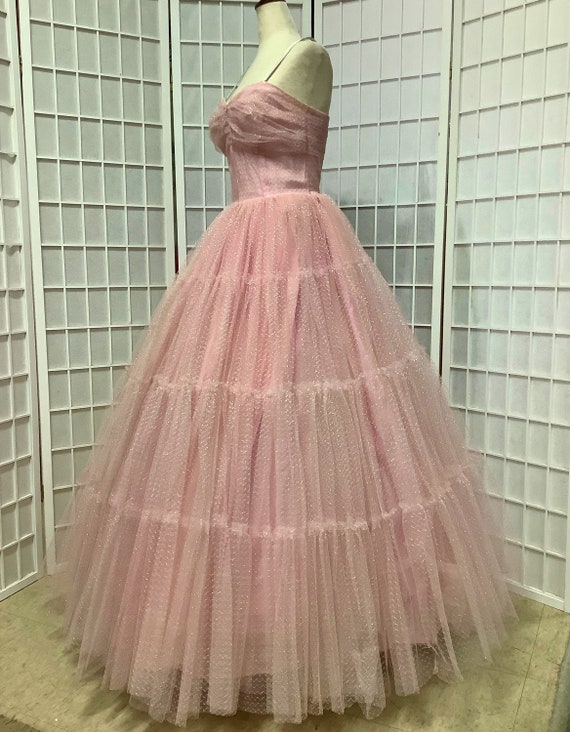 1950s Pink Sparkled Tulle Ballgown - image 3