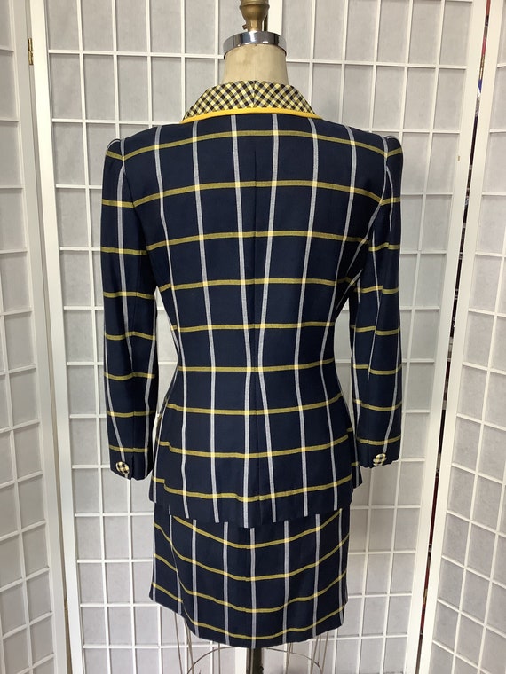 1990s Carolina Herrera Blue, Yellow, White Plaid … - image 6