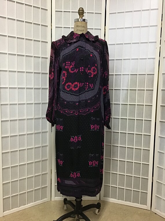 1970s Leonard Studio Purple and Pink Silk Dress, M