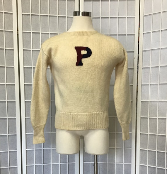 1920/1930s Men's Ivory Wool Pullover Sweater, Pear