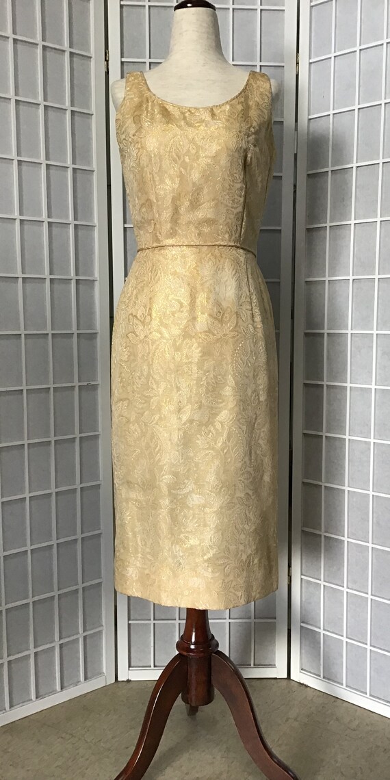 1960s Gold Brocade Cocktail Dress