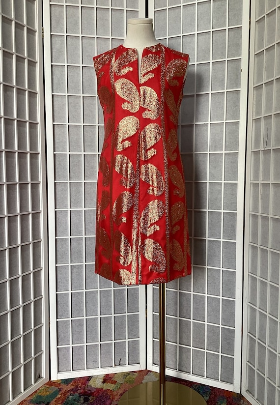 1960s Red and Gold Metal Mini/Shift Dress