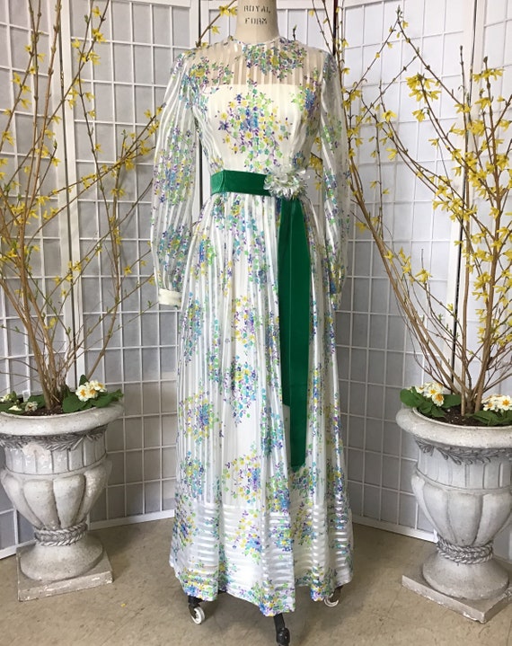 Gorgeous 1970s Chiffon Floral Maxi Dress