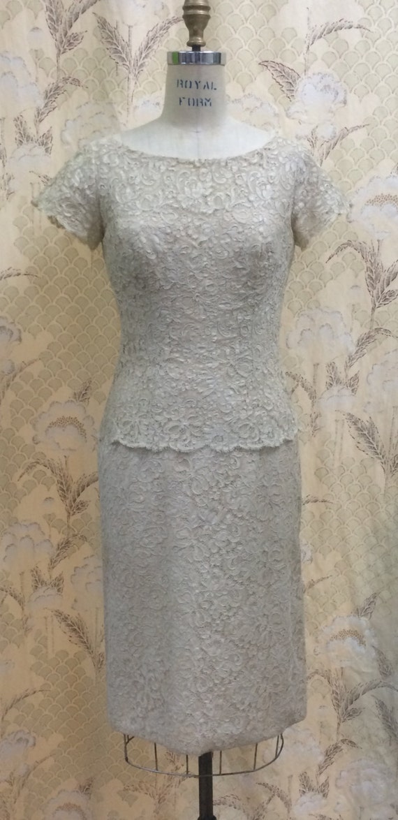Vintage Lord and Taylor Lace Dress/1960s Taupe