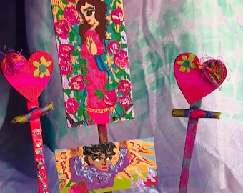 Beautiful Colorful Handmade Our Lady of Guadalupe Painting. Small Vibrant Handmade Our Lady of Guadalupe Figurine Sculpture.