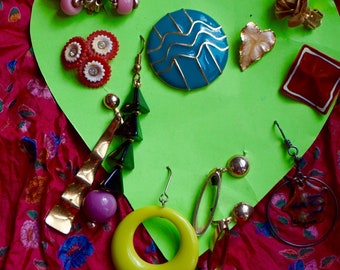 Beautiful Assorted Vintage Lot of Boho Vintage Stud Earrings and Vintage Dangle Earrings. Cute Vintage Lot of 80s and 90s Eclectic Earrings