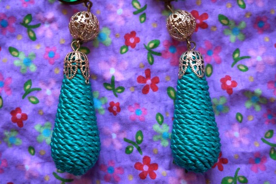 Bold Style Vintage 90s Turquoise and Gold Tone Da… - image 3