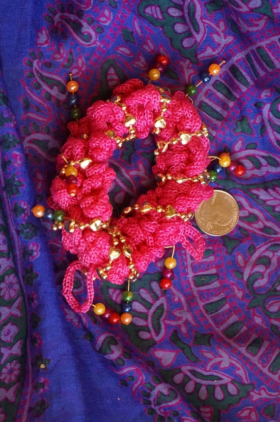 Vintage 90s Hot Pink Kitschy Bohemian Bejeweled S… - image 6