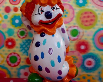 Amazing Colorful Vintage 80s Cute Plastic Clown Piggy Bank. Fun Adorable Vintage 80s Colorful Sturdy Clown Core Piggy Bank Made In Hong Kong
