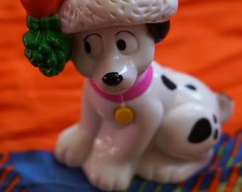 Cute Vintage 90s Disney's 101 Dalmatians Christmas Dalmatian Puppy Figurine. Colorful Vintage 90s Disney's 101 Christmas Dalmatians Toy