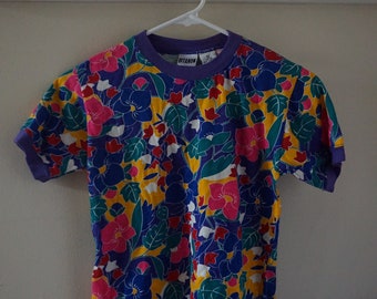 Amazing Colorful Vintage 90s Gitano Floral Kid's Shirt. Cool Funky Colorful Vintage 90s Gitano Kid's Top. 90s Floral Gitano Kids Shirt