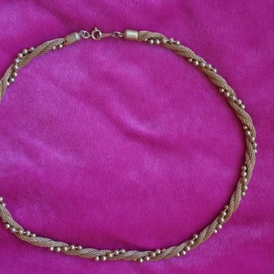 Pretty Stylish Vintage 70s Avon Triple Twist Gold Tone Metal Chain Necklace. Lovely Vintage 70s Gold Tone Mesh Chain and Ball Chain Necklace