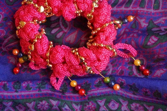 Vintage 90s Hot Pink Kitschy Bohemian Bejeweled S… - image 3