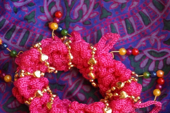 Vintage 90s Hot Pink Kitschy Bohemian Bejeweled S… - image 4