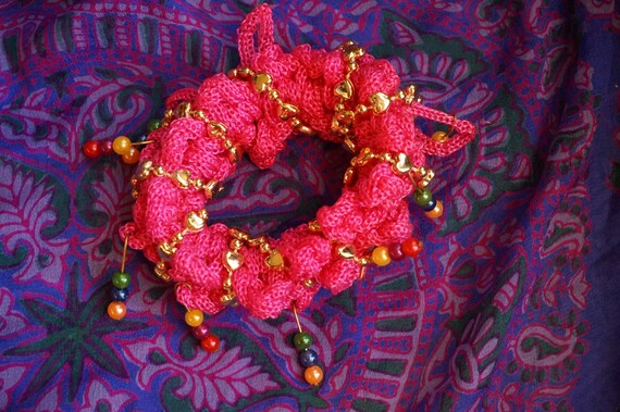 Vintage 90s Hot Pink Kitschy Bohemian Bejeweled S… - image 1